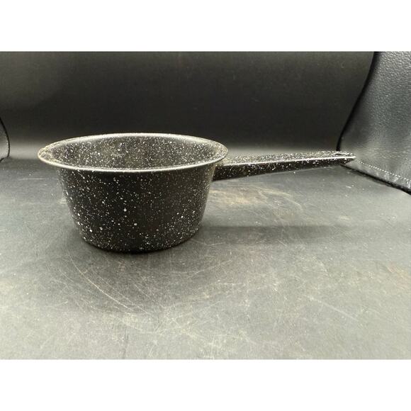 Vintage Black Speckled Enamelware Pot – 6.5” Retro Pan & Kettle-Rustic - Picture 3 of 9